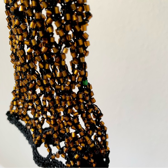 NWT Christine Phillipe Cali Couture Black & Bronze Beaded Crochet Knit Top Sz M - Picture 8 of 13